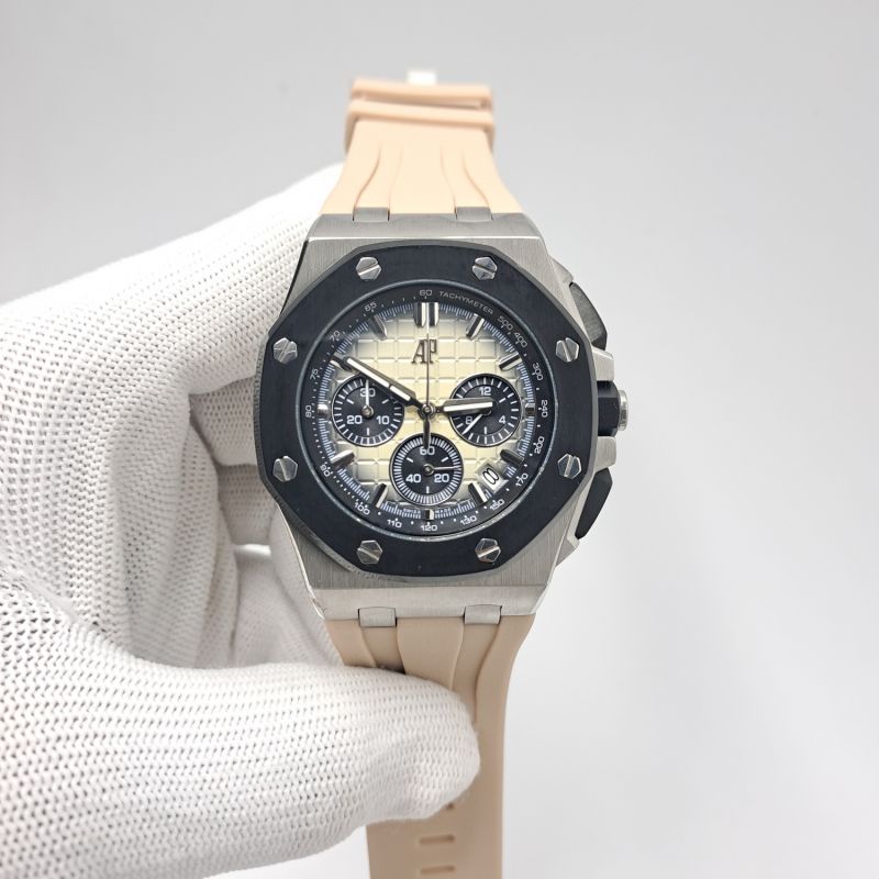 Audemars Piguet Chronograph Beige Dial Beige Rubber Strap Watch