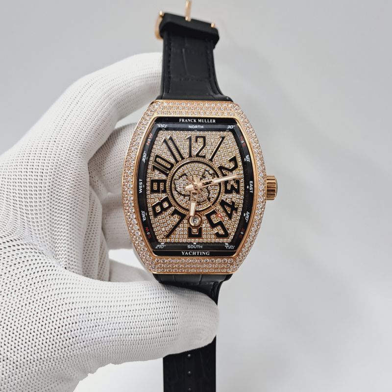 Franck Muller Vanguard Yachting Rose Gold Diamond Leather Swiss Automatic Watch