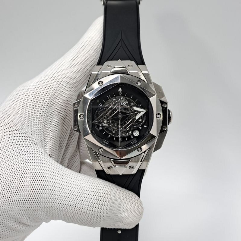 Hublot Big Bang Unico Sang Silver Black Dial Black Rubber Strap Swiss Watch