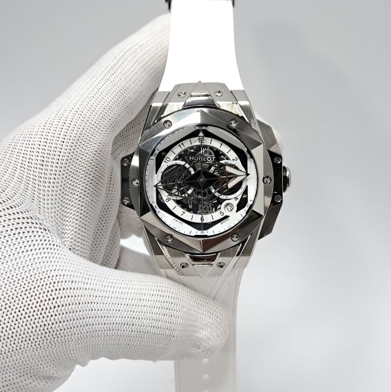 Hublot Big Bang Unico Sang Bleu II 45mm Silver White Dial White Rubber Strap Swiss Watch
