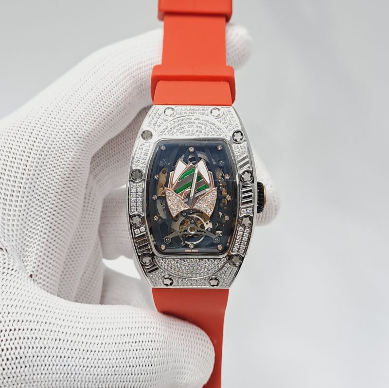 Richard Mille Rm 71-01 Automatic Tourbillon Talisman Diamond Silver Red Rubber Strap Swiss Watch