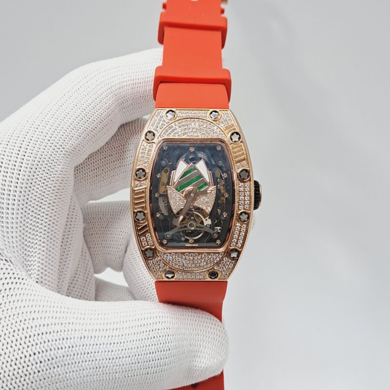 Automatic Tourbillon Talisman Diamond Rose Gold Red Rubber Strap Watch