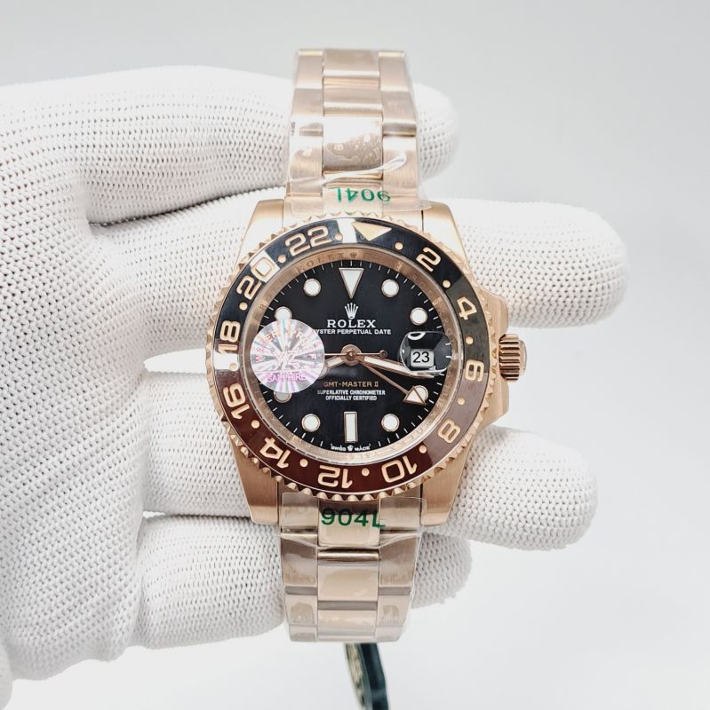 Rolex Gmt Master II Rootbeer Edition Full Rose Gold Black Dial Swiss Automatic