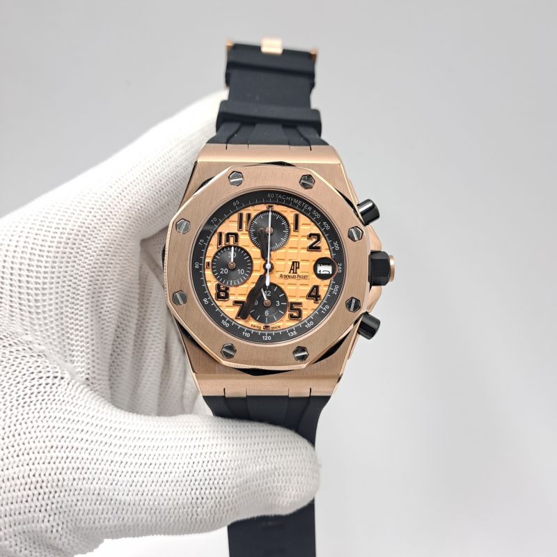 Udemars Piguet Rose Gold Dial Black Rubber Strap Chronograph Swiss Watch