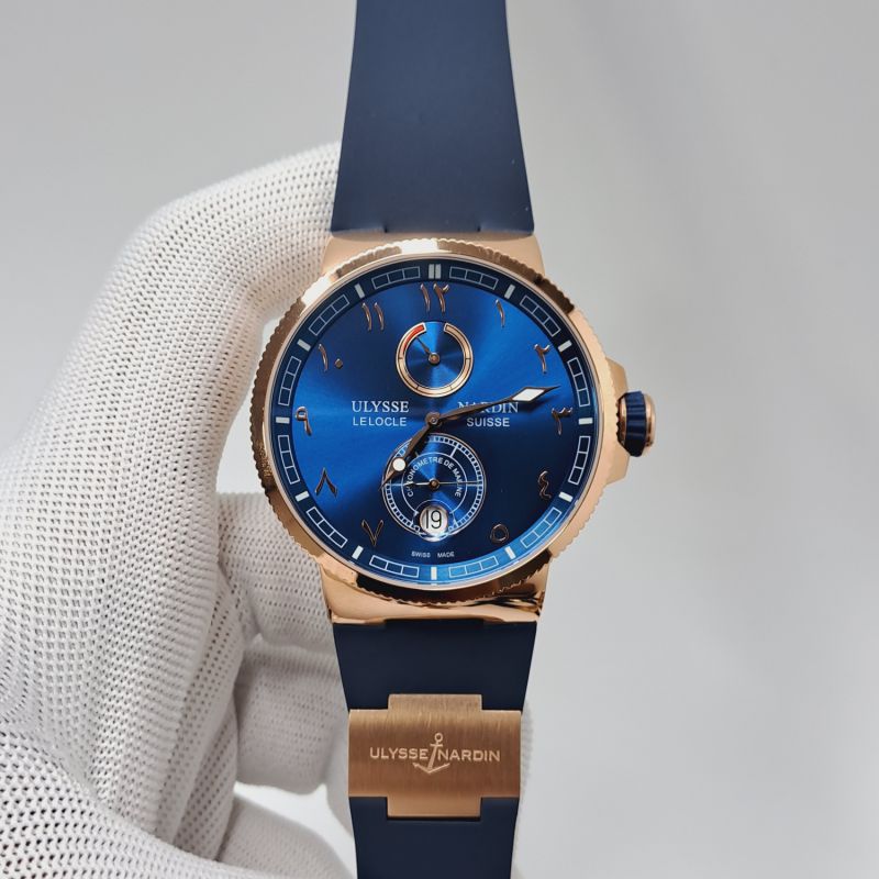 Ulysse Nardin Marine Chronometer Rose Gold Blue Dial Rubber Strap Swiss Automatic Watch