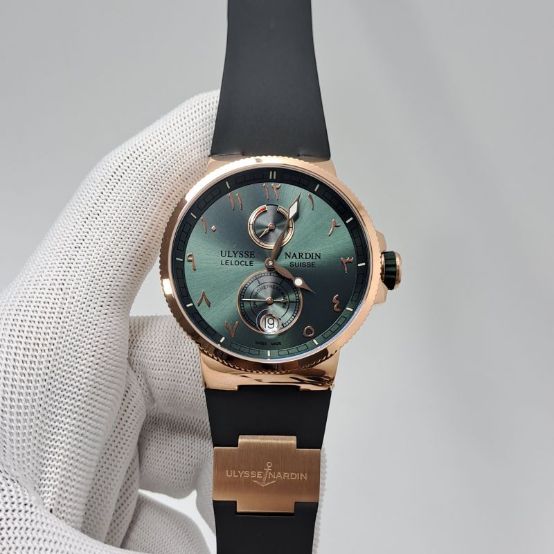 Ulysse Nardin Marine Chronometer Rose Gold Green Dial Rubber Strap Automatic Watch