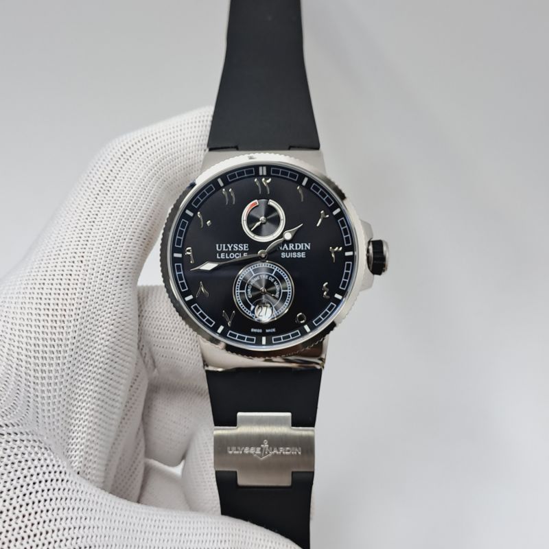 Ulysse Nardin Marine Chronometer Silver Black Dial Rubber Strap Automatic Watch