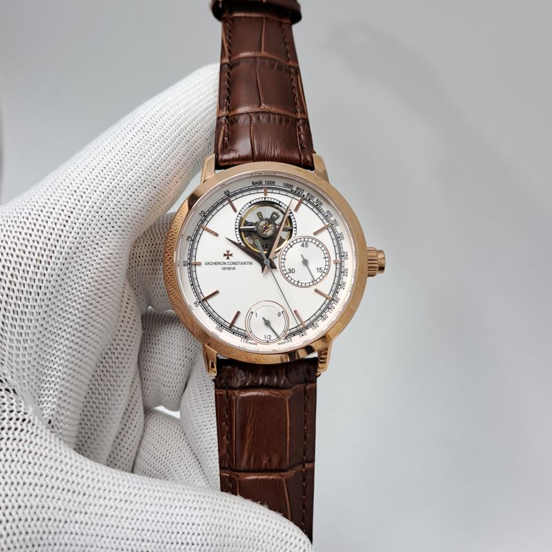 Vacheron Constantin Chronograph White Dial Leather Automatic Watch