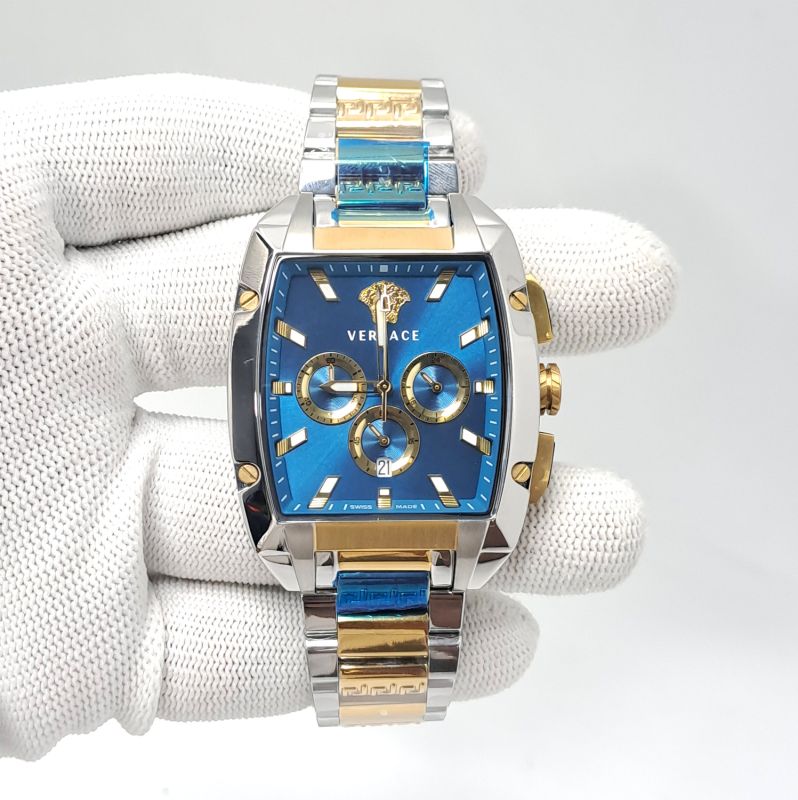 Versace Dominus Chronograph Dual Tone Blue Dial Swiss Watch