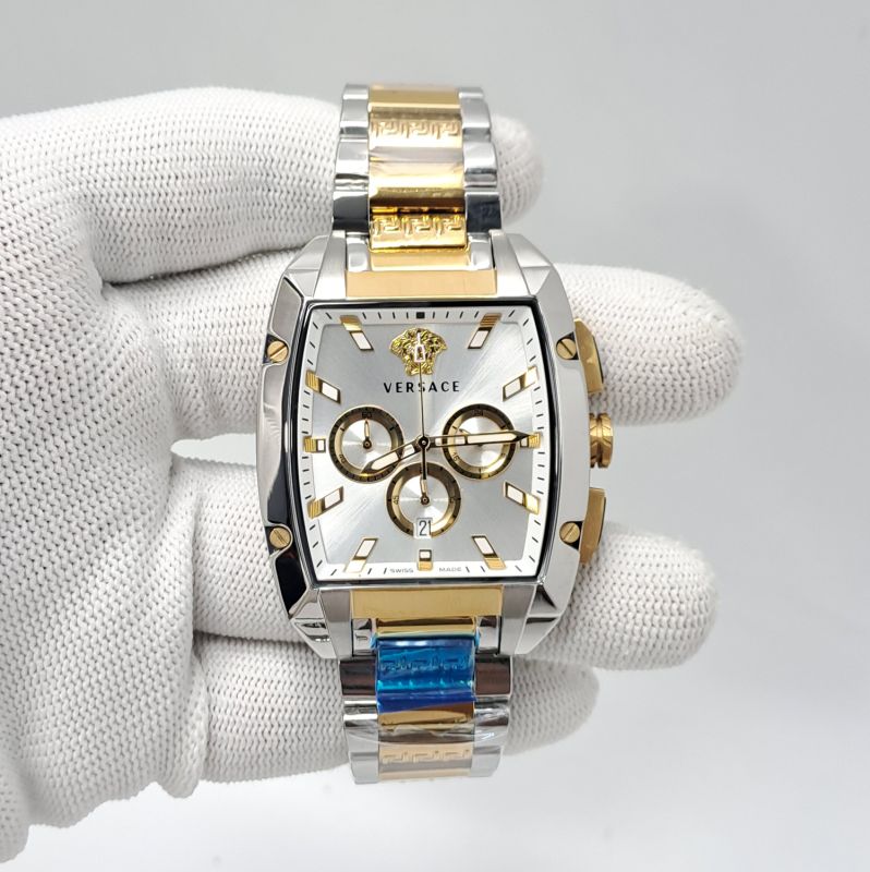 Versace Dominus Chronograph Dual Tone Silver Dial Swiss Watch