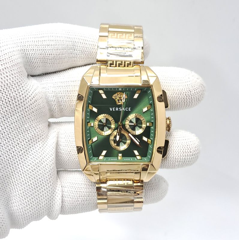 Versace Dominus Chronograph Full Gold Green Dial Swiss Watch