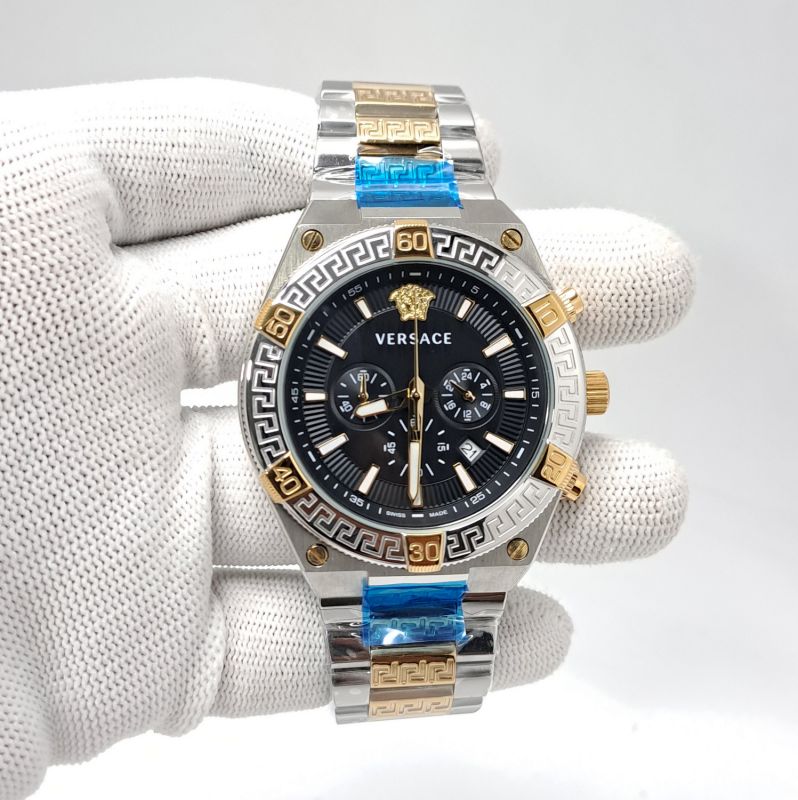 Versace v-sporty Greca Chronograph Dual Tone Black Dial Swiss Watch