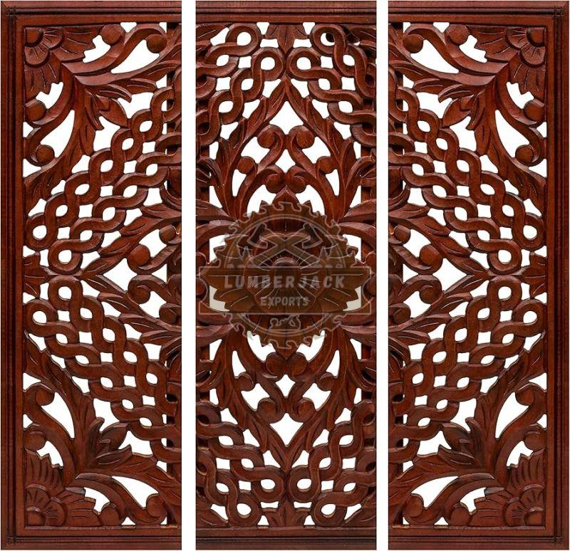 Decorative Sheesham Triple Panel Floral Vine Wall Accent