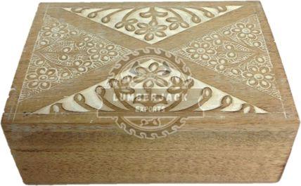 Natural Satin Polish Decorative Wood Leaf Panel Keepsake Box