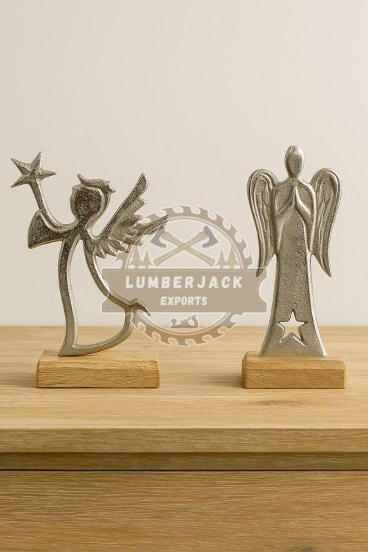 Metallic Angel Figurine Duo with Star Pose & Cutout Robe