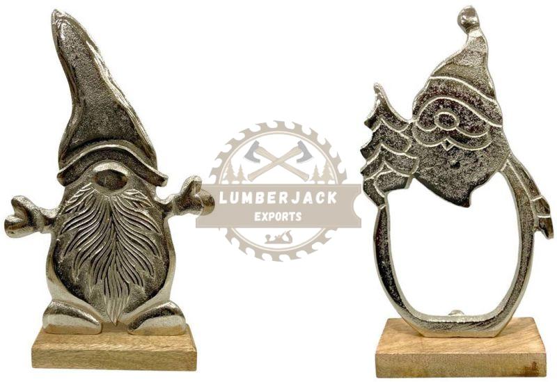 Metallic Holiday Gnome Figurine Duo on Wooden Base
