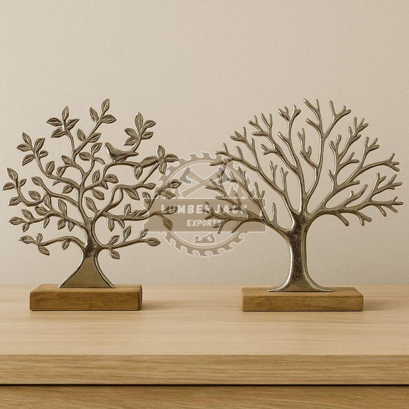 Metallic Tree Sculpture Duo with Dense & Sparse Branching