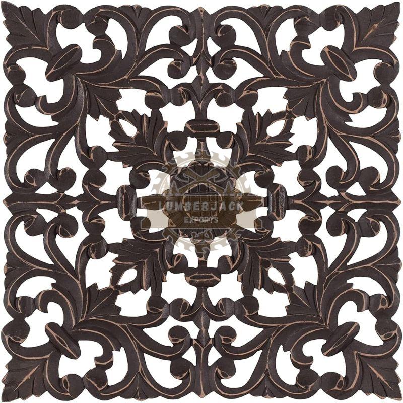 Ornamental Teak Floral Scrollwork Interior Wall Panel