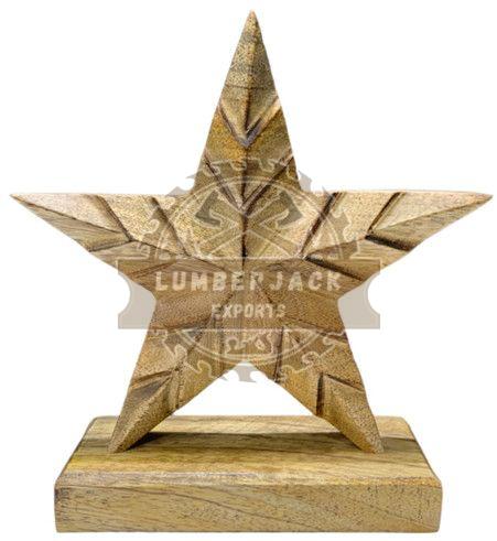 Textured Wood Star Sculpture with Geometric Grooves