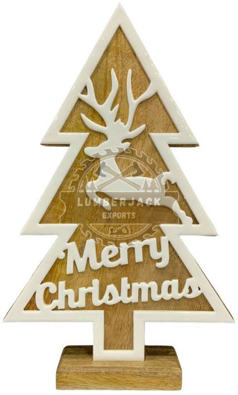 Wooded Layered Tree Ornament with Reindeer Cutout & Text