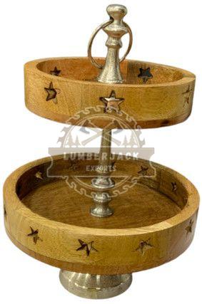 Wooden & Metal Two Tier Serving Tray