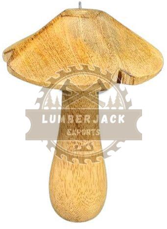 Wooden Carved Mushroom Sculpture with Cylindrical Top
