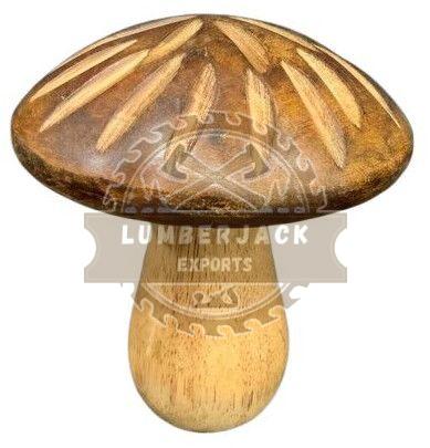 Wooden Dual Tone Mushroom Sculpture with Carved Cap