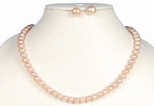 Glossy Cultured Strand Pearl Necklace Set Weeding Wear