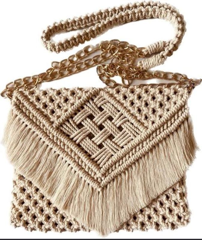 Beige Handcrafted Macrame Sling Bag