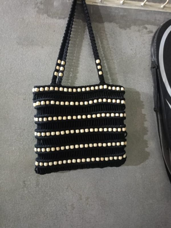 Black Bohemian Style Macrame Sling Purse