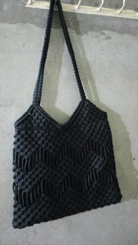 Black Cotton Macrame Shoulder Bag