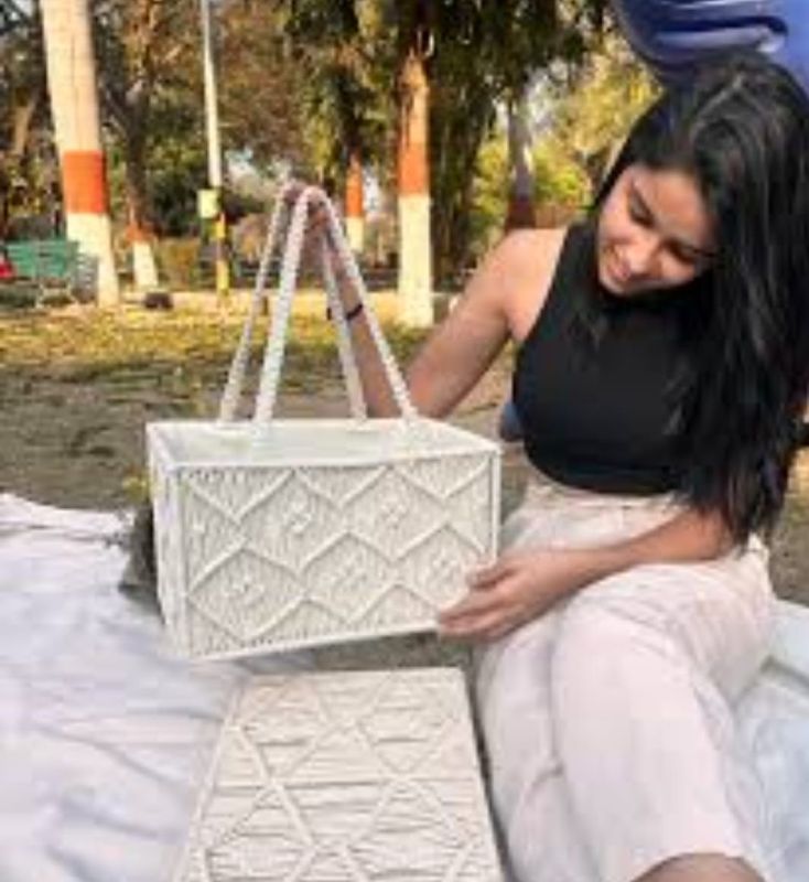 Boho White Handcrafted Macrame Storage Basket