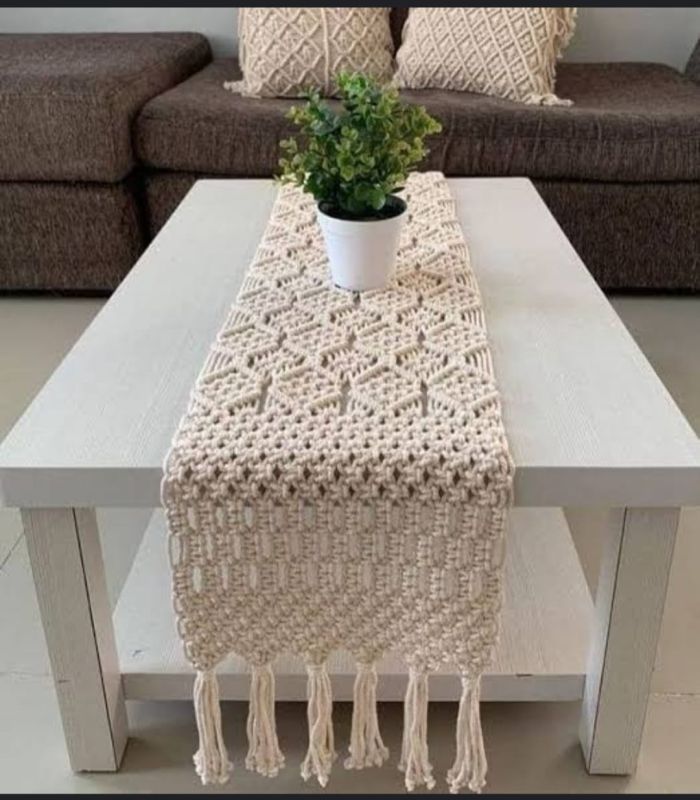 Creamy Handmade Macrame Table Runner