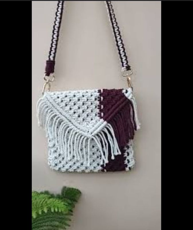 Dual Tone Cotton Macrame Sling Bag