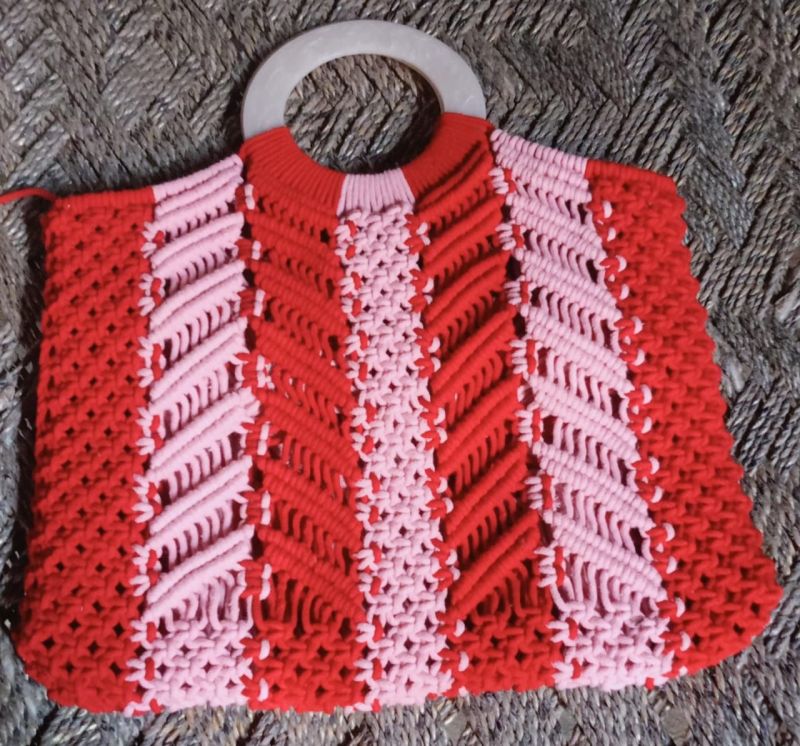 Handcrafted Macrame Hand Bag with Plastic Handle