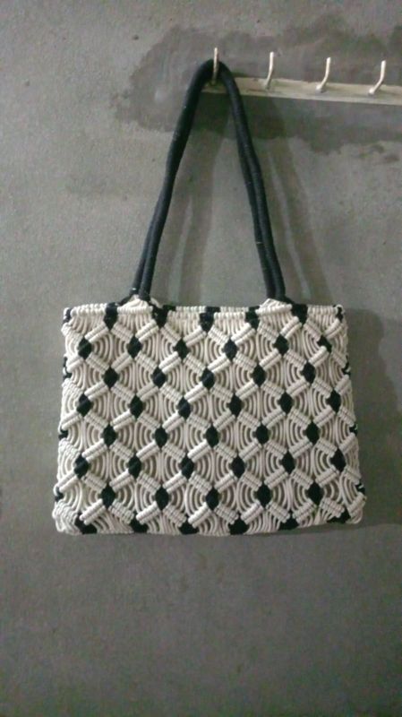 Black White Macrame Hand Bag