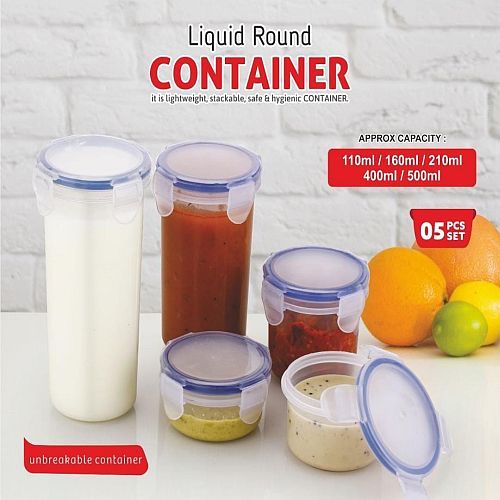 5 Pcs Plastic Liquid Round Airtight Food Storage Container Set