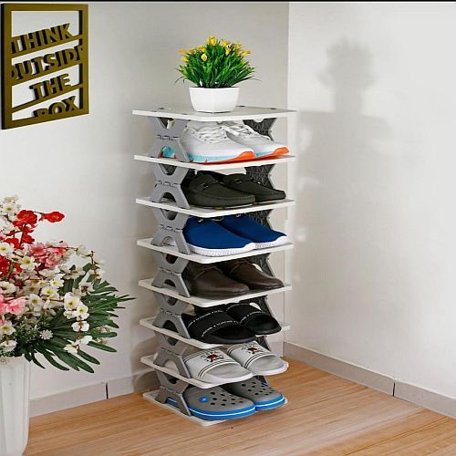 Grey Plastic Multi Layer Smart Shoe Rack