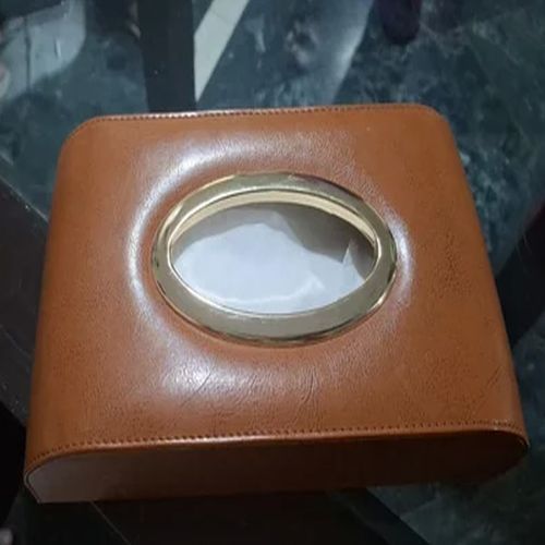 Glossy Plain Brown Leather Tissue Box Standard