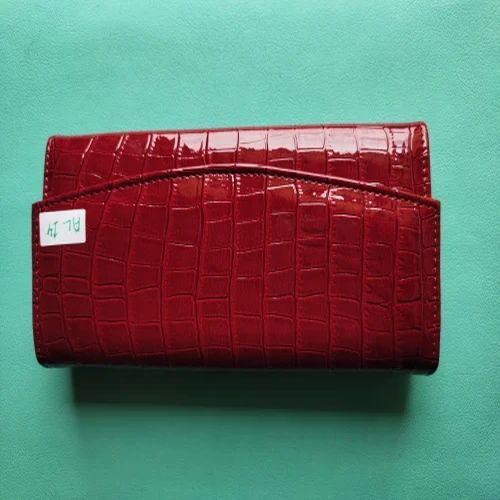 Glossy Plain Ladies Red Leather Wallets Modern