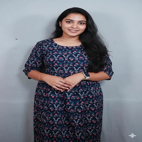 Navy Blue Cotton Printed Kalamkari Kurti S, XL, XXL