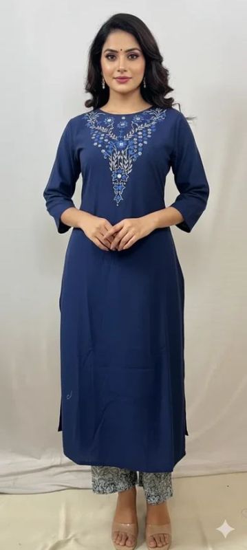 Navy Blue Embroidered Kurti Set