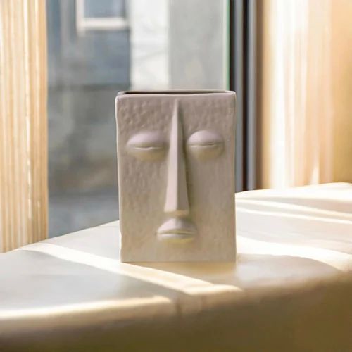 Carved Polished Ceramic Zen Flower Vase, Color : White for Decoration