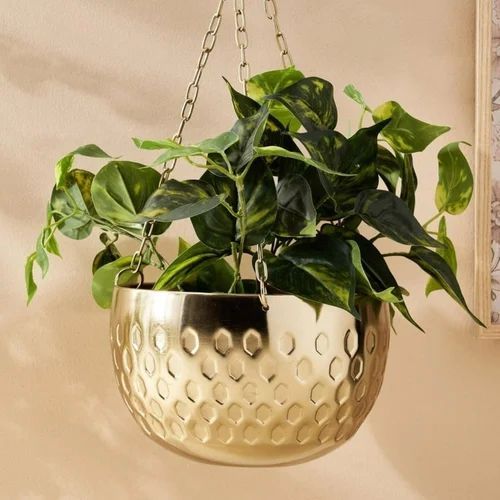 Polished Hammered Metal Hanging Planter 6x4 Inch for Decoration
