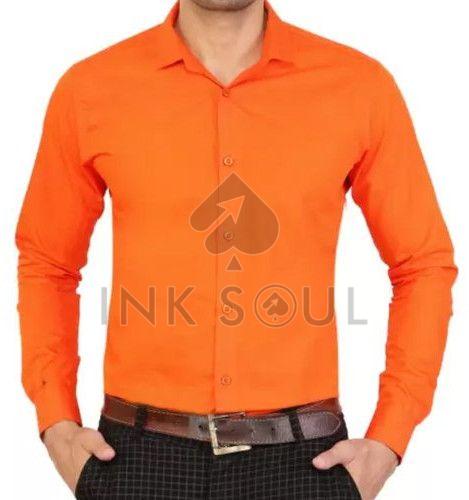 Mens Orange Cotton Shirts