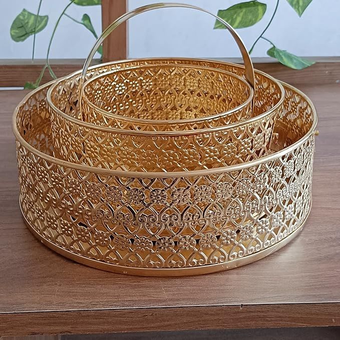 Brass Round Flower Basket Set