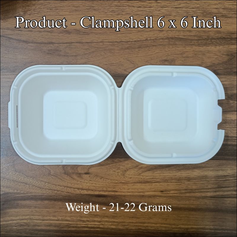 Baggase Clamshell Tray 6x6 Inch