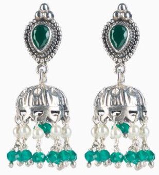 Fusion Traditional Earrings, Color : Green, Faux Pearls