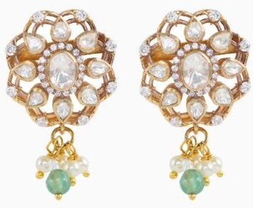 Moissanite Polki Dangler Earrings, Color : Gold, Green, White
