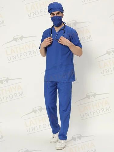 Polyester Plain Poly Cotton Scrub Suit, Color : Blue Standard